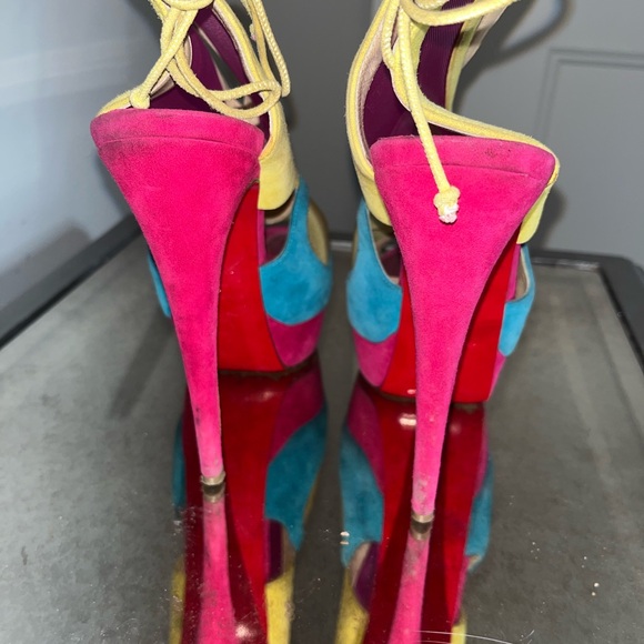 Christian Louboutin multi colored high heel peep toe show stoppers - Picture 4 of 5